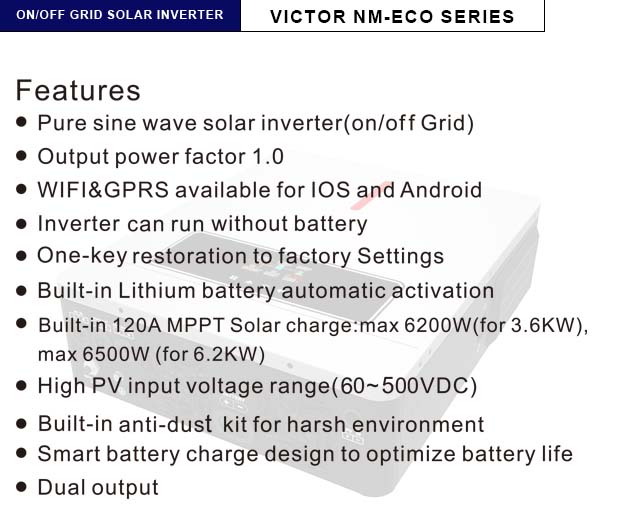 NM-ECO On/Off Grid 6.2KW 48V อินเวอร์เตอร์พลังงานแสงอาทิตย์ 120A MPPT Charger Controller RGB Light DUAL OUTPUT 230VAC