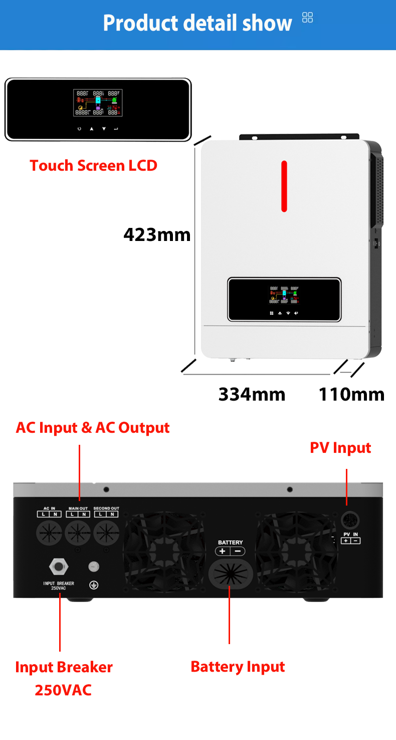 NM-ECO On/Off Grid 6.2KW 48V อินเวอร์เตอร์พลังงานแสงอาทิตย์ 120A MPPT Charger Controller RGB Light DUAL OUTPUT 230VAC