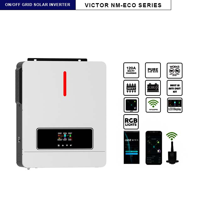 NM-ECO On/Off Grid 6.2KW 48V อินเวอร์เตอร์พลังงานแสงอาทิตย์ 120A MPPT Charger Controller RGB Light DUAL OUTPUT 230VAC